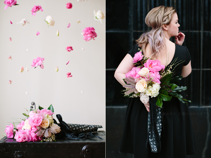black and white valentines style with vibrant florals