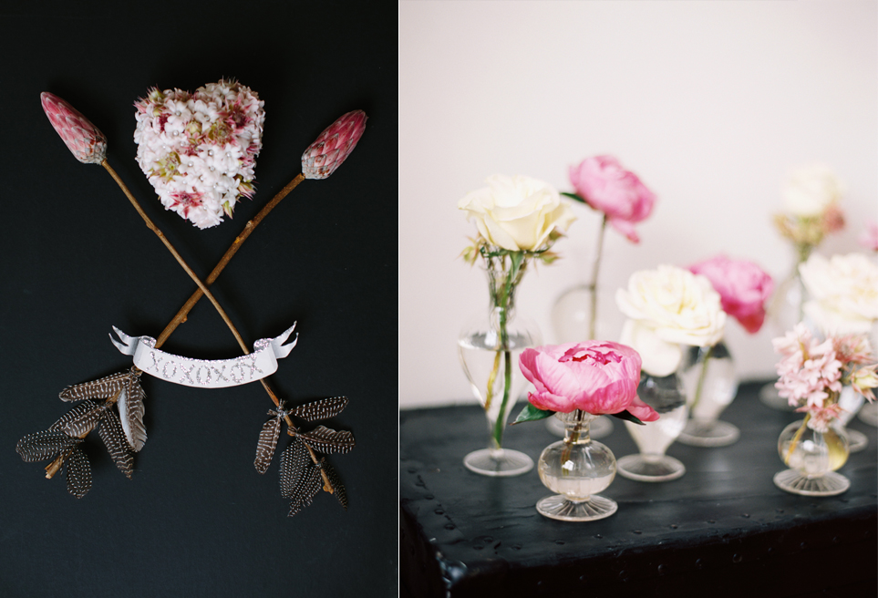 black and white valentines style with vibrant florals