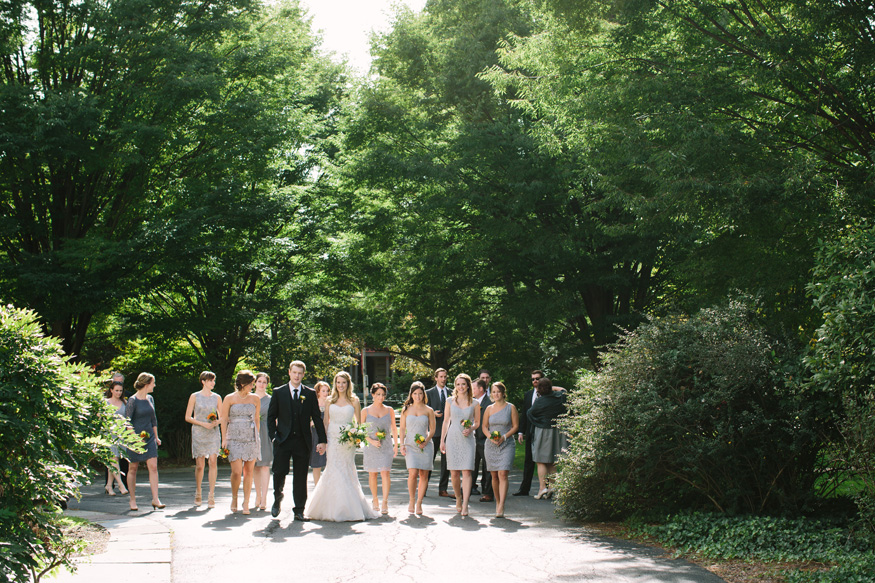 bridal party at eastman house gardens