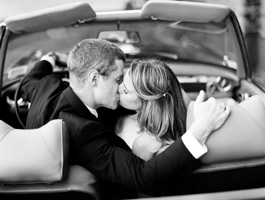wedding kiss in car captured on film