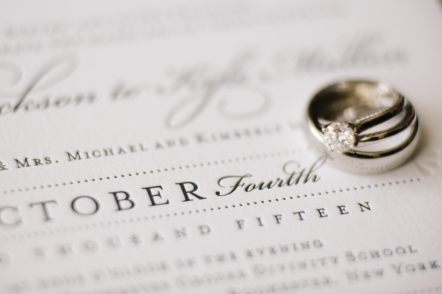 letterpress wedding invitation and rings