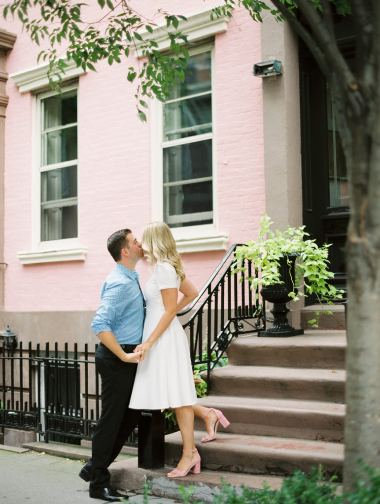 Engagement Photos in West Village Pink Building by Mary Dougherty