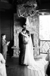 wedding kiss at Lake Placid Lodge Mary Dougherty