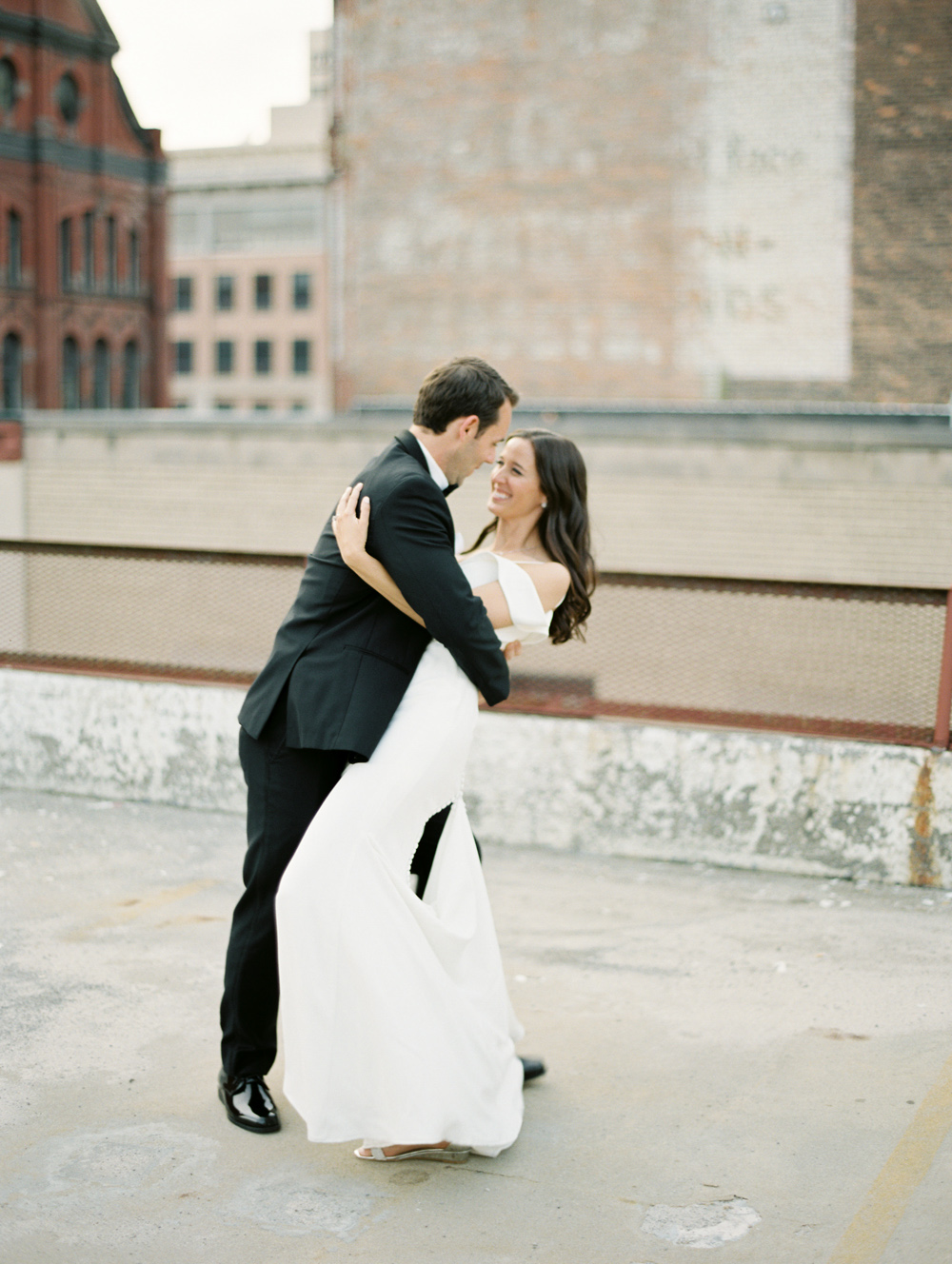 bride and groom dancing on rooftop Sky Armory Wedding Syracuse NY | Mary Dougherty