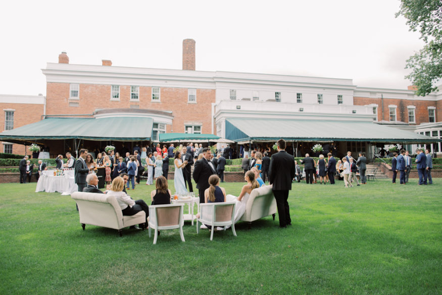 cocktail hour on the lawn at Genesee Valley Club with warehouse 127 rentals  | Mary Dougherty