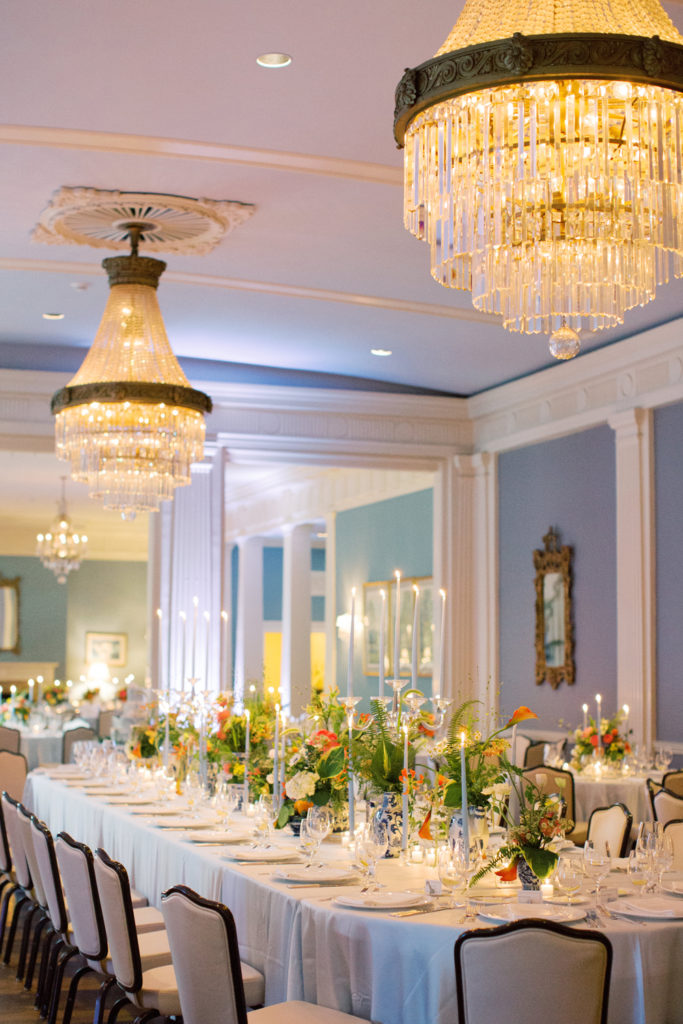 Wedding Reception set up inside dining room at Genesee Valley Club | Mary Dougherty