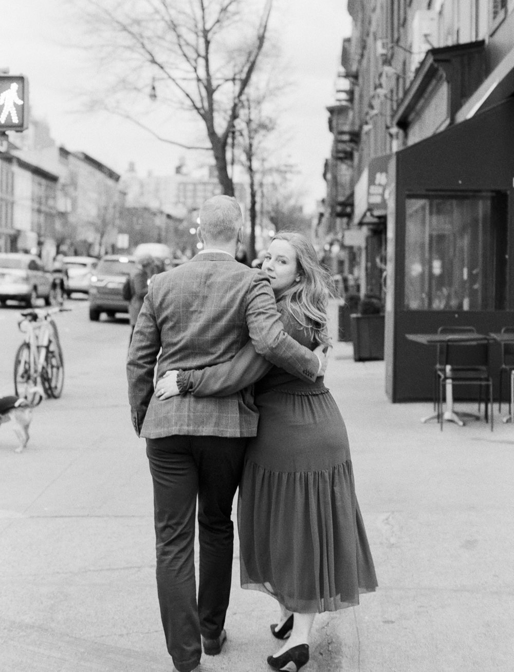 bw image couple walking prospect heights brooklyn engagement session photos by Mary Dougherty