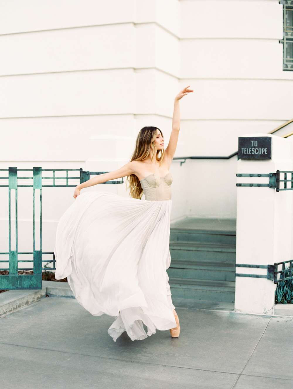 leanne marshall dress on dancer at Griffith Observatory stairs to telescope in LA photo by Mary Dougherty