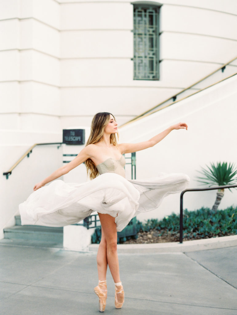 ballerina Mariana Carrillo dances in a leanne marshall dress at Griffith Observatory in LA photo by Mary Dougherty