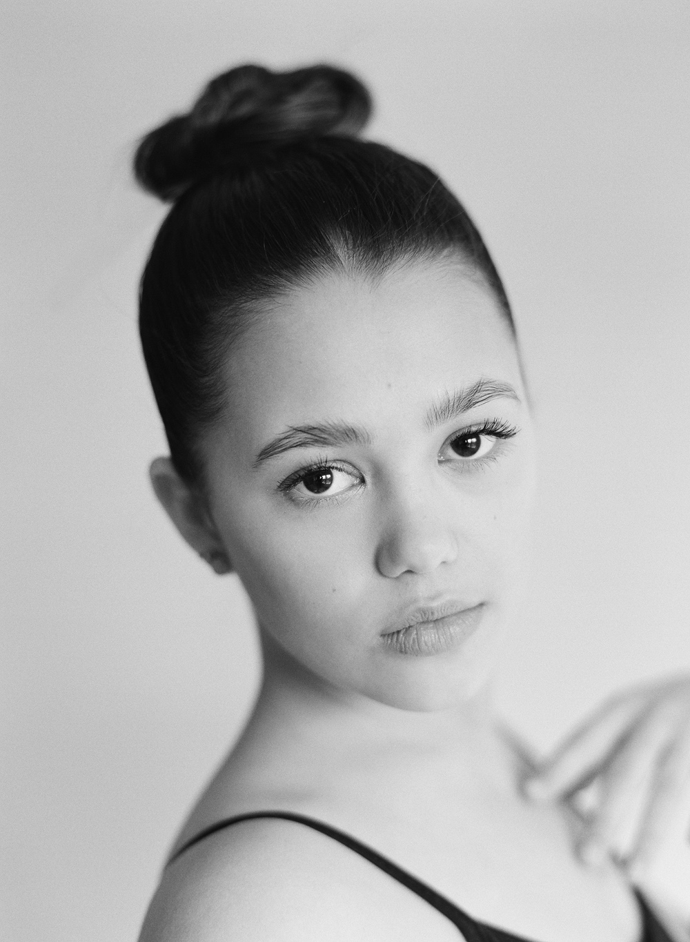 black and white ballerina headshot hair and makeup Katherine Elizabeth Salon brand editorial by Mary Dougherty Photography