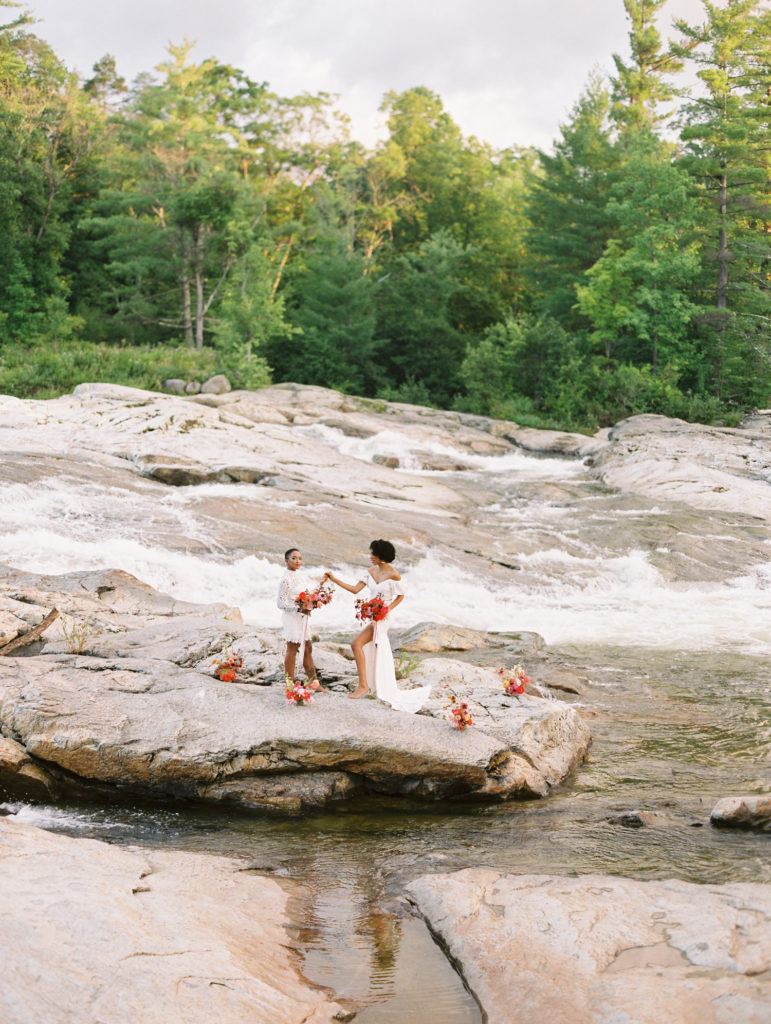 Elopement in the middle of a river in Jay, New York | Image from the Adirondack Wedding Workshop hosted by Mary Dougherty