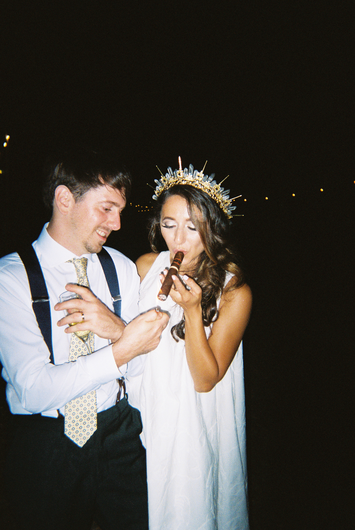 Adirondack Mountain Wedding | Champagne + Cigars at the end of the night pictures shot on a disposable camera | Photographed by Mary Dougherty