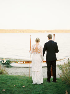 Bride and Groom heading out on Chautauqua lake to canoe before their wedding reception