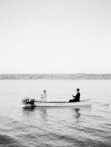 Bride and Groom canoeing on Chautauqua Lake in New York