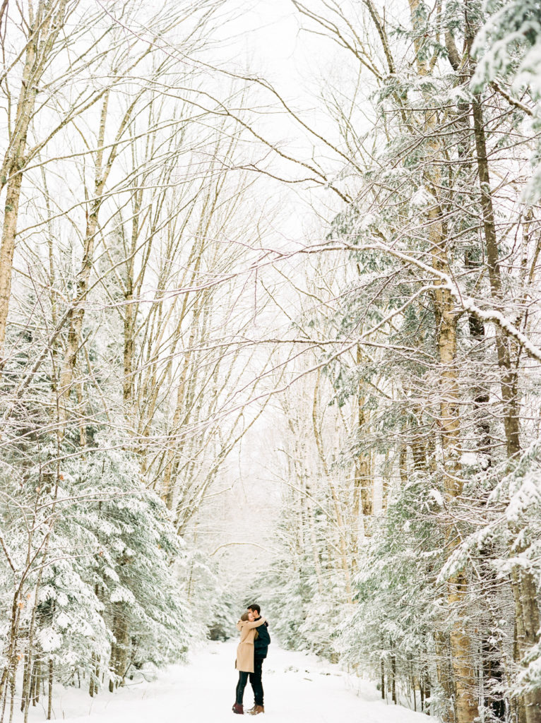 Snowy Engagement Photos in Lake Placid by Adirondack Wedding Photographer Mary Dougherty