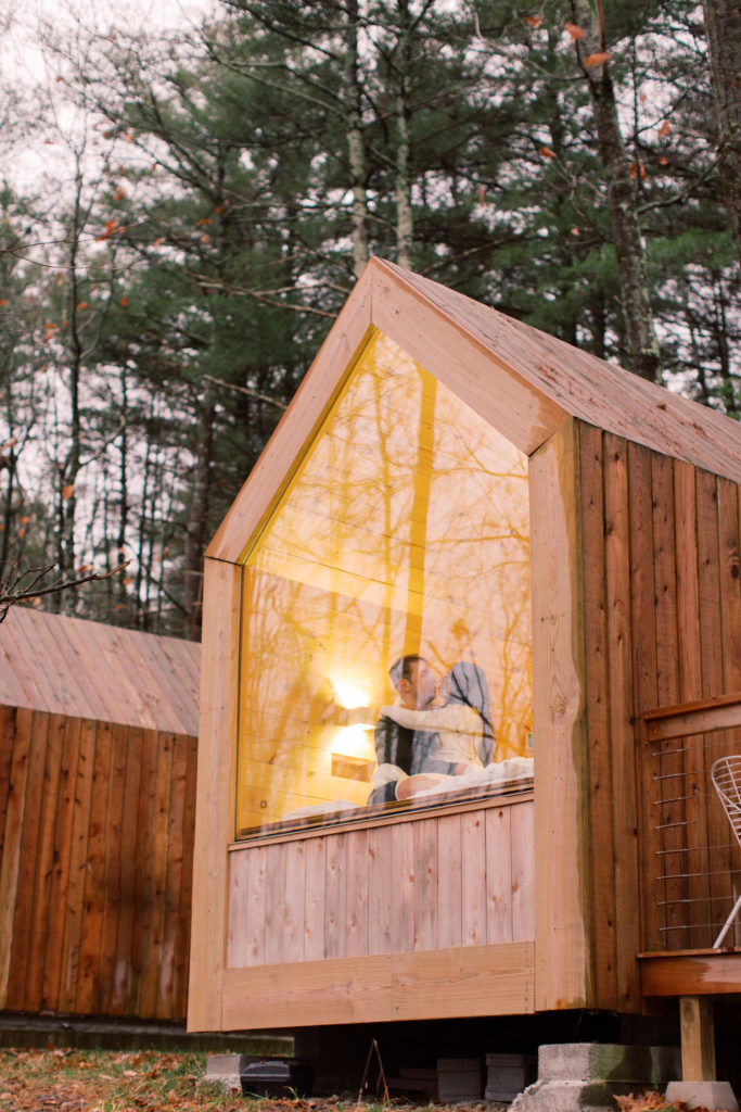 The cabins at Gather Greene offer a romantic place for engagement photos | photo by Mary Dougherty