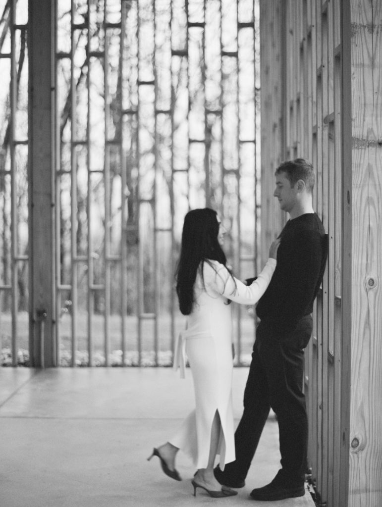 Black and white photo of groom and bride-to-be at Gather Greene