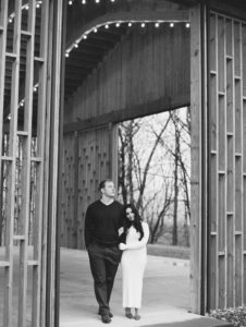 Couple stands in Pavilion at Gather Greene a Catskills wedding venue film photo by Mary Dougherty