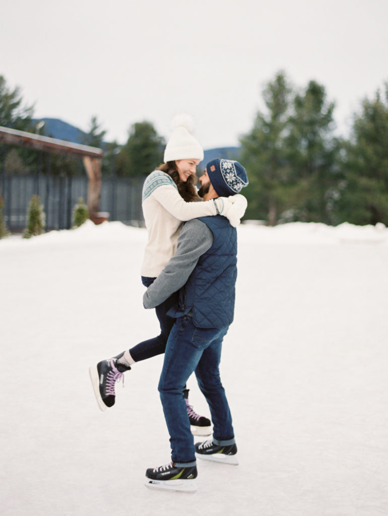 Couple ice skates together at the Whiteface Lodge in Lake Placid New York photo by Mary Dougherty