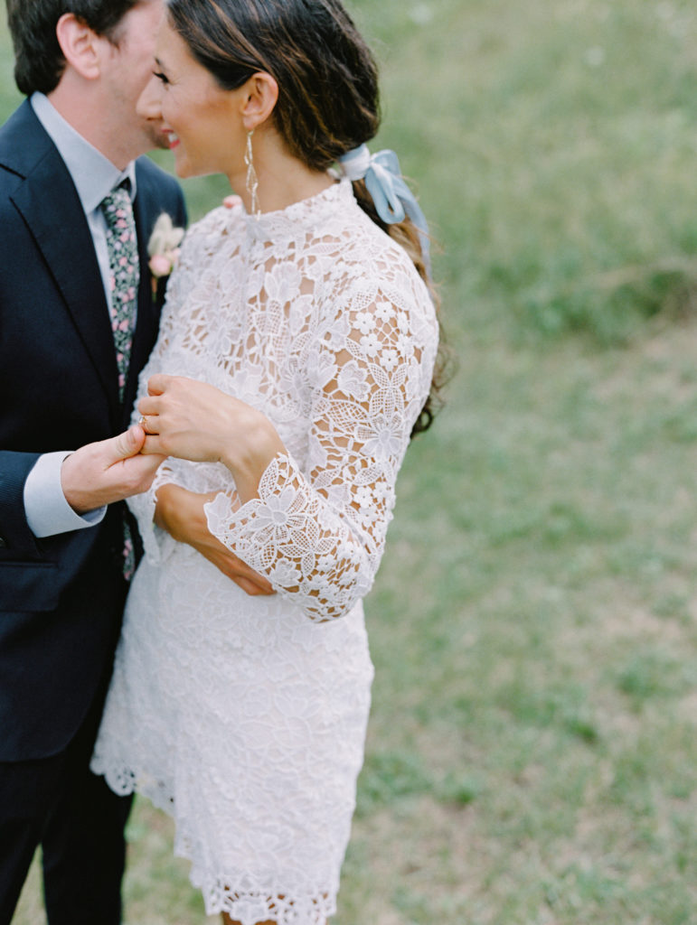 Mountain Elopement Style | Lace romper with low pony and long lace bow | Mary Dougherty
