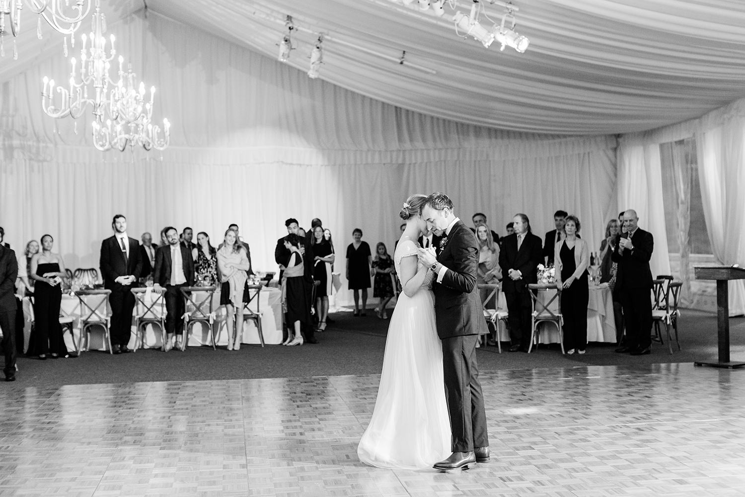 Newly married couple dancing at Sleepy Hollow Country Club wedding reception